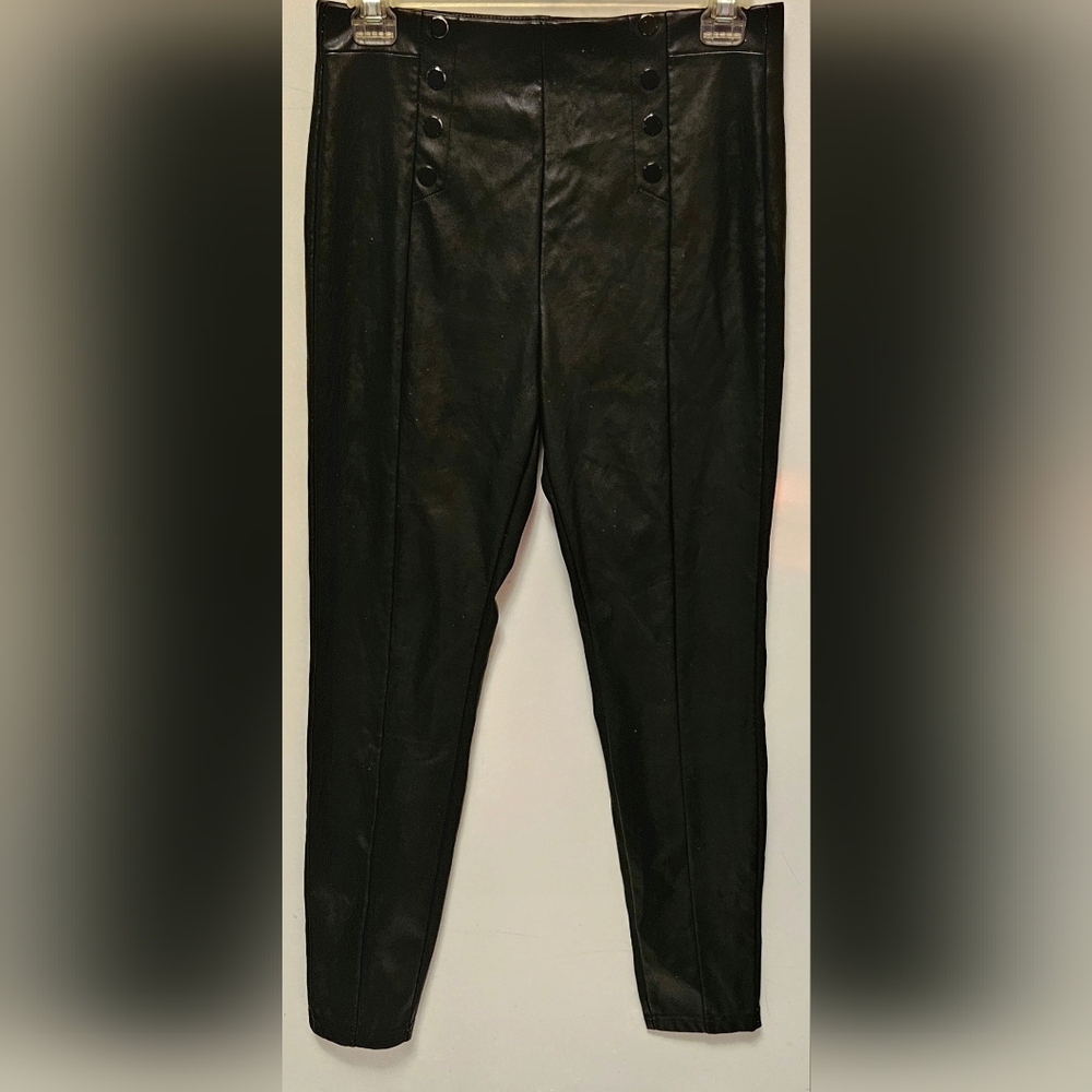 WOMENS SOLID BLACK HIGH WAIST FAUX LEATHER PANTS